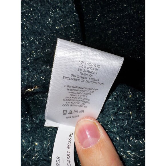 Express‎ Womens XL Green Boucle Cardigan Sweater With Gold Braided Trim Classic - Picture 5 of 7